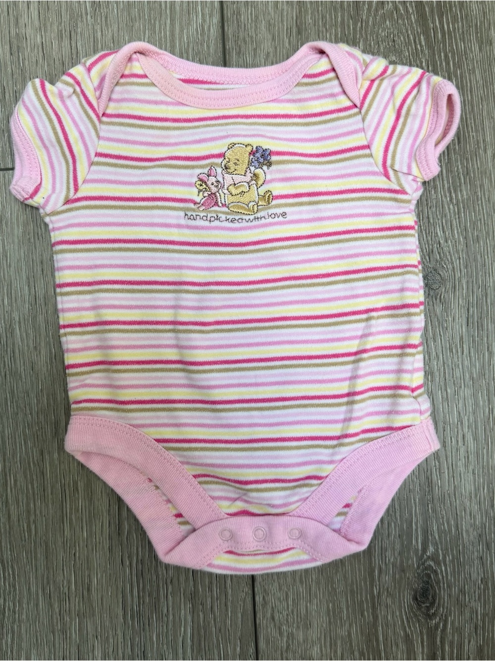 DISNEY Y2K VINTAGE WINNIE THE POOH PIGLET SHORT SLEEVE BODYSUIT STRIPES 0-3MO